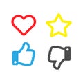 Heart star thumb up and thumb down social network vector icons. Feedback social symbols isolated. Vector illustration Royalty Free Stock Photo