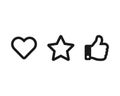 Heart star and thumb up social network vector icons. Feedback social symbols isolated. Vector illustration EPS 10 Royalty Free Stock Photo