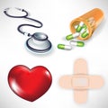 Heart, stethoscope, bottle, plaster