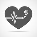 Heart with stethoscope and heartbeat sign. Vector Illustration