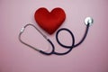 Heart and Stethoscope with space copy on pink background Royalty Free Stock Photo