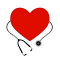 Heart with a stethoscope. Vector icon on white background