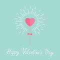 Heart on the stick with bow shining light effect word love. Flat design Happy Valentines day