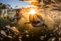 Heart stopping encounter lone swimmer surrounded by school of sharks in the vast ocean