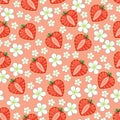 Heart of strawberry and flowers.Seamless pattern Royalty Free Stock Photo