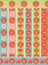 Heart of strawberry in seamless pattern border set