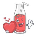 With heart strawberry smoothie mascot cartoon