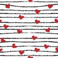 Heart and stripes modern brush seamless pattern. Vector illustration