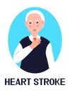 Heart stroke icon vector.Hypertensive crisis, atherosclerosis, chest pain is shown. Senior man grabs his chest. Illustration for