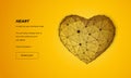 Heart in style Low poly wireframe mesh. Abstract on yellow background. Concept Love. Plexus lines and points in the constellation