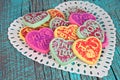 Heart sugar cookies on lace doily