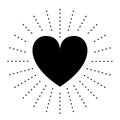 Heart sun line icon. Black shining heart. Happy Valentines Day. Hearts with rays Dash line. Sunburst starburst circle. Love sign Royalty Free Stock Photo