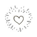 Heart with Sunburst. Vector Explosion. Hand drawn Design Element. doodle style. Royalty Free Stock Photo