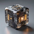 Futuristic AI Core Glowing Processor Cube Royalty Free Stock Photo