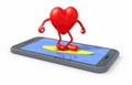 Heart that surfing on smartphone screen Royalty Free Stock Photo