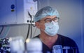 Heart surgeon performs open heart surgery