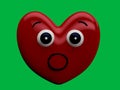 Heart with a surprised face expression with a chrome key background