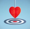Heart symbol arrow aim at target on blue BG