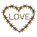 Heart symbol barb wire sketch engraving vector