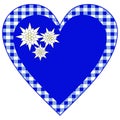 Heart Bavarian Style in blue and alpine pattern and 3 edelweiss