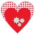 Heart Symbol Bavarian Style in red and alpine pattern and edelweiss