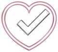 Heart symbol with checkmark illustration. Approved, checked, done concept for love or romance Royalty Free Stock Photo