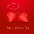 Heart symbol cherry on red background valentines day