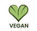 Heart symbol formed by two leaves. Outline heart. Vegan logo Royalty Free Stock Photo