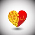 Heart symbol with gears and echocardiography, concept of heart stress