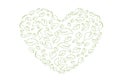 Heart symbol in green leaves. Vector. eco bio leaves in heart love green icon on white background. Royalty Free Stock Photo
