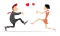 Lovers man and woman run towards one another illustration
