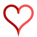 Heart symbol icon - red simple outlined, isolated - vector