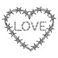 Heart symbol barb wire sketch engraving vector