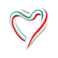 Heart symbol is made of three-color toothpaste on white isolated background, concept abstract background Royalty Free Stock Photo