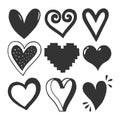 Heart symbol set sketch engraving vector