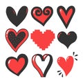 Heart symbol set sketch engraving vector