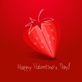 Heart symbol strawberry on red background valentines day