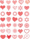 Heart Symbol Vector Red Shapes Collection Of Various Flat Icons Isolated On Light Background. Valentines Day Assorted