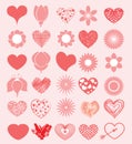 Heart Symbol Vector Red Shapes Collection Of Various Flat Icons Isolated On Light Background. Valentines Day Assorted