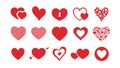 Heart symbol vector red shapes collection. Various flat icons isolated on white background. Valentines Day different hearts. Love