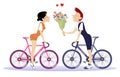 Man and woman riding bicycle. Love couple rides bikes illustration
