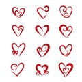 Heart symbols isolated on a white background. Red hand drawn icons for love, wedding, Valentine`s da Royalty Free Stock Photo