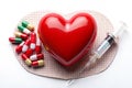 Heart, syringe, tablets. Cardiology icon Royalty Free Stock Photo