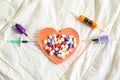 Heart, syringe, tablets. Cardiology icon Royalty Free Stock Photo