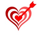 Heart target with arrow symbol icon - red simple, isolated - vector Royalty Free Stock Photo