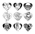 Heart tattoo set flash old school tattoo Royalty Free Stock Photo