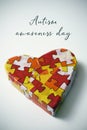Heart and text autism awareness day Royalty Free Stock Photo