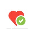 Heart tick icon, healthy heart with checkmark symbol. Vector illustration, flat cartoon. Idea of confirmed or approved Royalty Free Stock Photo