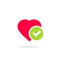 Heart tick icon vector illustration, flat cartoon healthy heart with checkmark symbol, idea of confirmed or approved Royalty Free Stock Photo