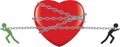 Heart tied with chain dragged and contended Royalty Free Stock Photo